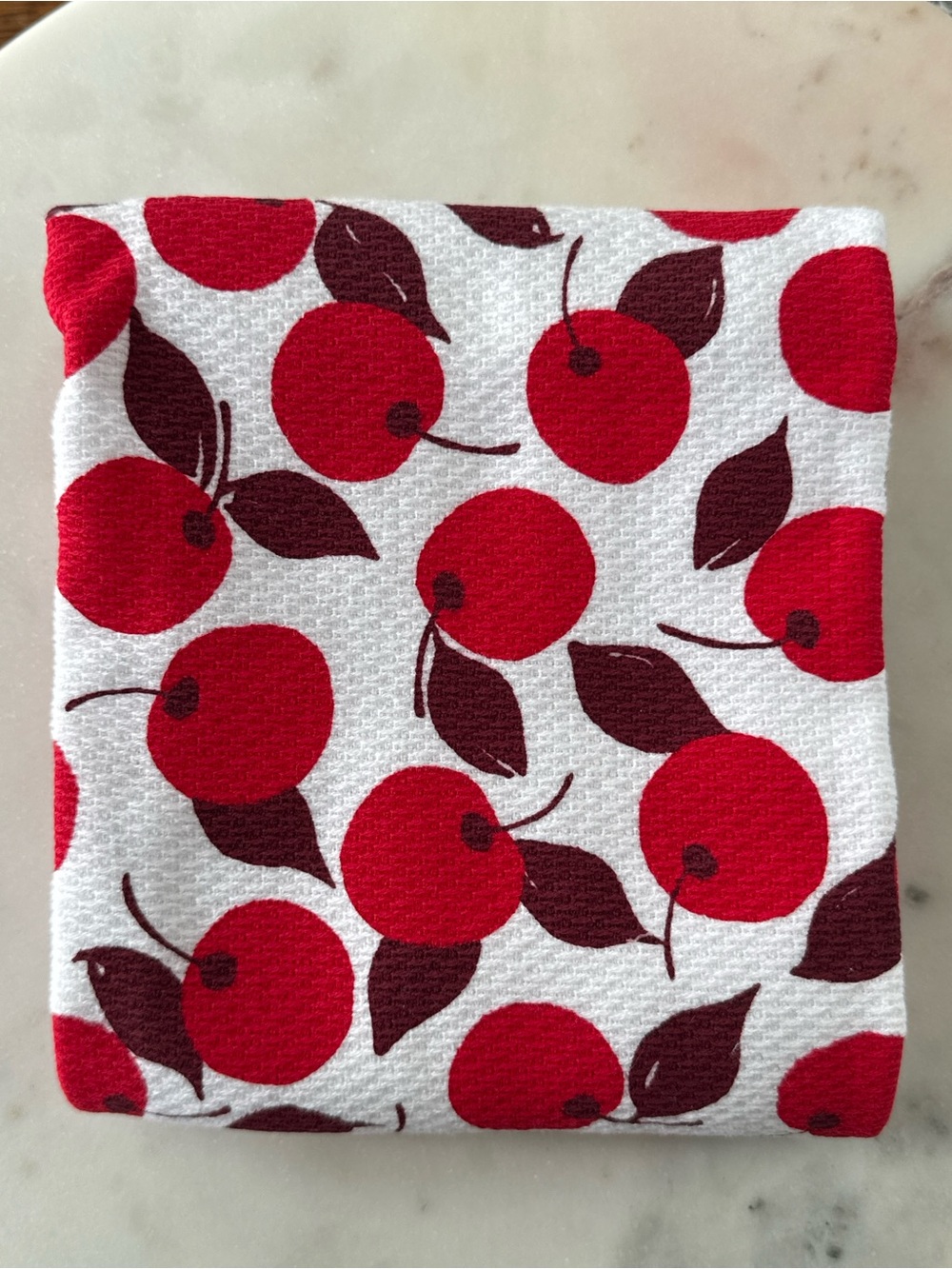 KATE SPADE Cherry Print Kitchen Tea Towel Waffle Weave Cotton